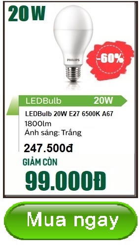 LEDBulb Philips Hilumen 20W E27 A67 3000K ánh sáng trắng