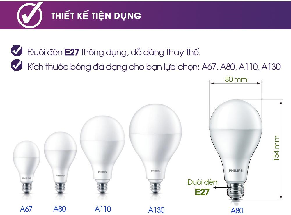 bóng đèn Led Bulb Philips 19W -160W/2500Lm/6500K A80 