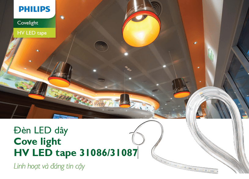  Đèn Led dây Philips chiếu sáng hắt trần Trade HV Tape (LED dây 220V) 50m DLI 31086 HV LED TAPE 3000K LL White 