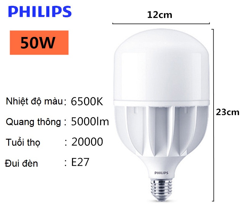 Bóng đèn Led Trụ Philips TForce Core HB 50W E27 865 ánh sáng trắng 