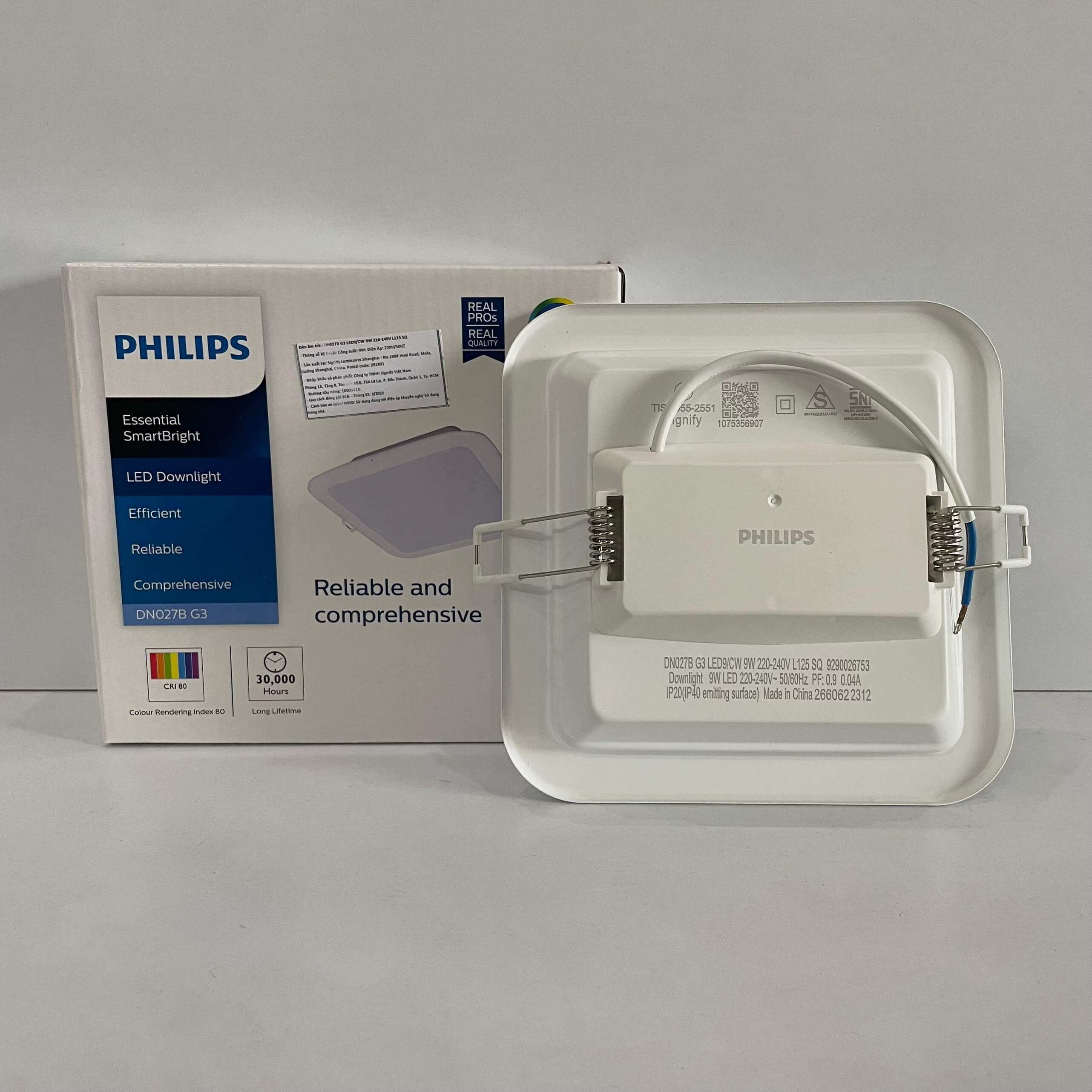 Đèn LED Philips Downlight âm trần vuông DN027B G3 LED12 12W/WW 220-240V L150 SQ 3000K