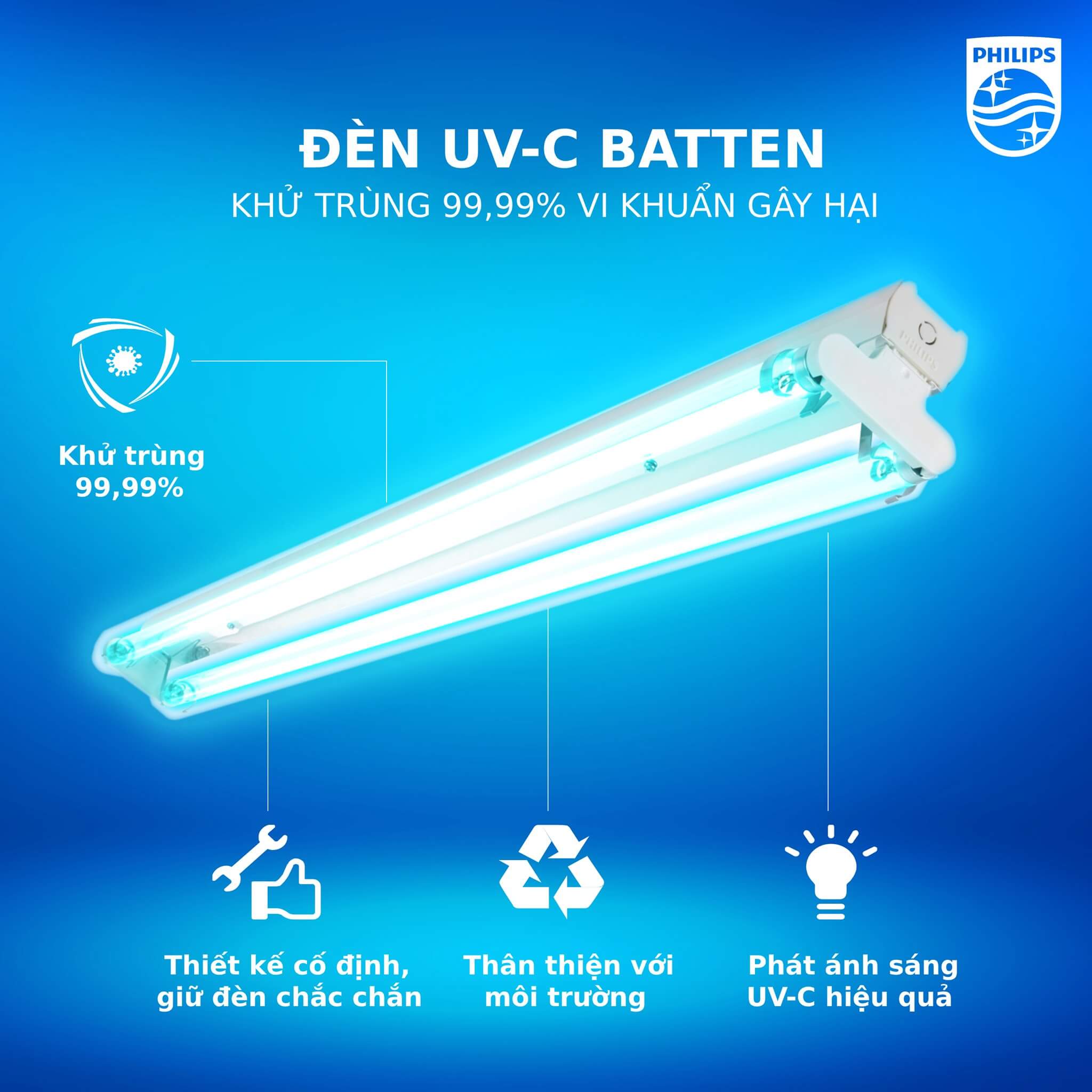 Bộ máng đèn tia cực tím khử trùng diệt khuẩn Philips UV-C Batten 2xTUV 36W SLV/6