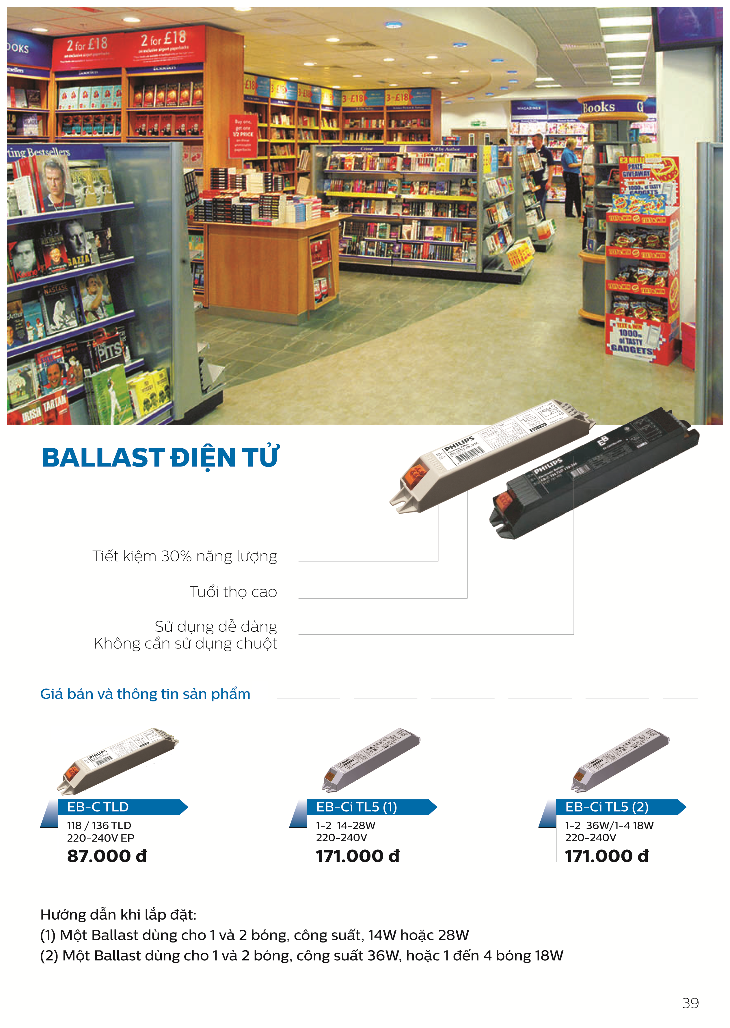 Ballast / Tăng phô/ Chấn lưu điện tử Philips EB-Ci 1-2 36W / 1-4 18W 220-240v 50/60Hz