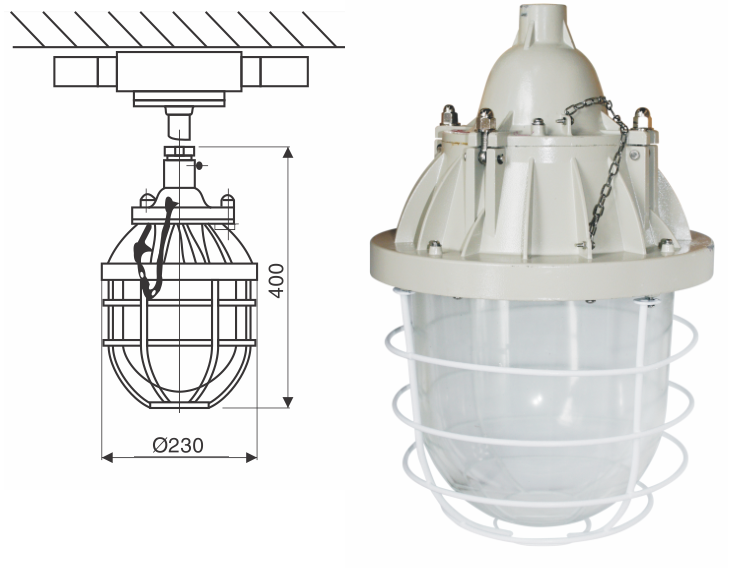 Bộ đèn phòng chống cháy nổ hiệu EEW BCD250 sử dụng bóng đèn Ledbulb 40W Philips
