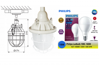 Bộ đèn phòng chống cháy nổ hiệu EEW BCD200 sử dụng bóng đèn Ledbulb 19W Philips