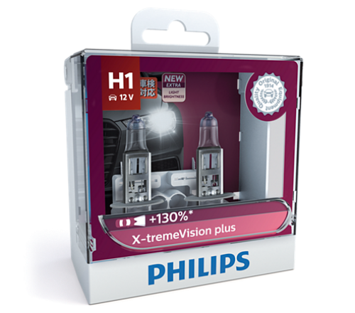 Bóng đèn gầm ôtô/ xe hơi Philips Halogen H1 12258 XV+ 12V 55W P14,5S S2 tăng sáng 130%, sáng vàng 3700K