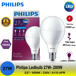 Combo 6 bóng đèn Led Bulb Philips 27W E27 ánh sáng trắng 6500K 230V A110 APR hiệu suất cao quang thông 3000Lm
