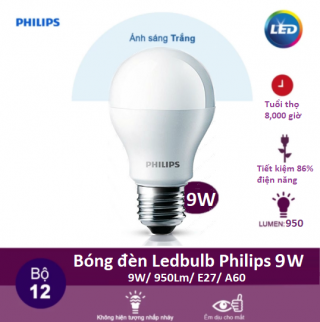 Hộp 12 bóng đèn Led Bulb Philips 9W/6500K ánh sáng trắng Hộp 12 bóng đèn Led Bulb Philips 9W/6500K ánh sáng trắng